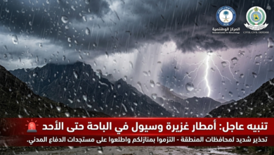تحذير عاجل من الأرصاد حول استمرار هطول أمطار الباحة اليوم الجمعة 6 مارس 2026 وتأثير الحالة الجوية الممتدة حتى الأحد