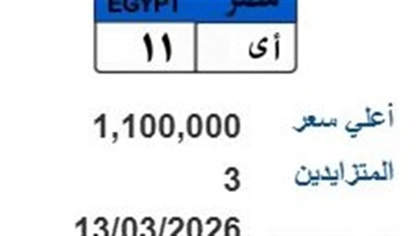 مزاد لوحات السيارات المميزة يحقق رقمًا قياسيًا.. لوحة "ا ي-11" تُباع بمليون و100 ألف جنيه