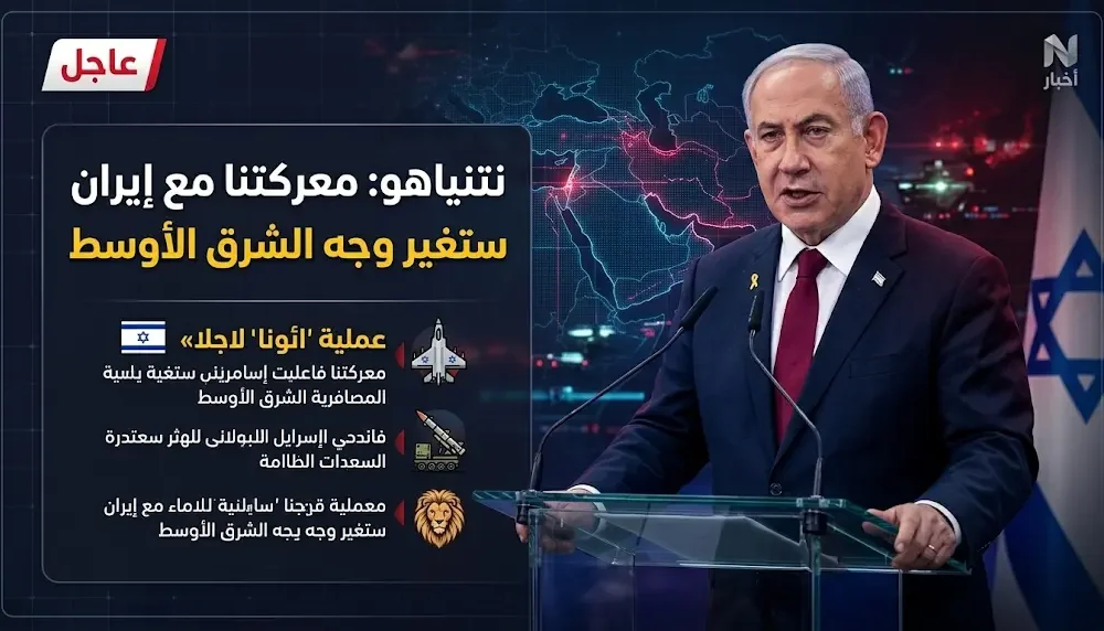نتنياهو يعلن في خطاب عاجل بدء ذروة المعركة مع إيران بهدف إعادة رسم مستقبل الشرق الأوسط